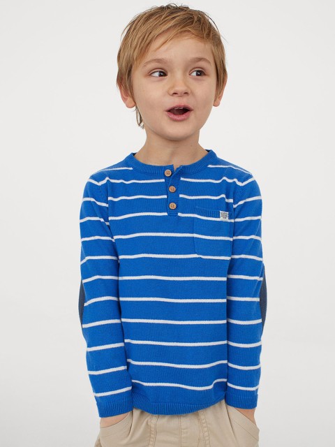 

H&M Boys Blue Striped Fine-Knit Henley Top