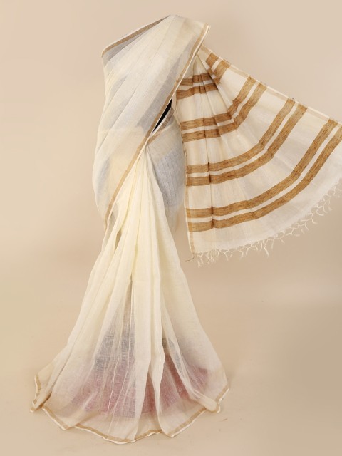 

Pothys Off-White Solid Linen Blend Saree