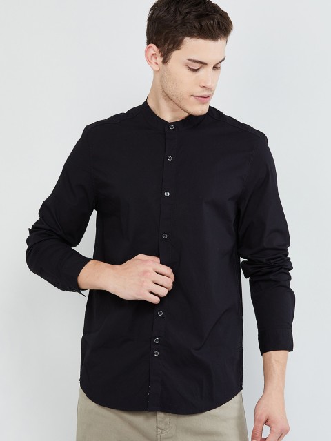 

max Men Black Slim Fit Printed Casual Shirt