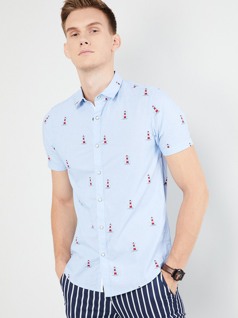 

max Men Blue Slim Fit Printed Casual Shirt