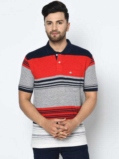 

Duke Men Red Striped Polo Collar T-shirt