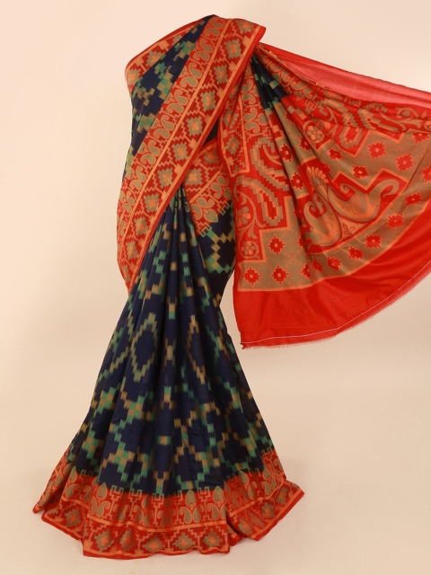 

Pothys Navy Blue & Red Supernet Printed Saree