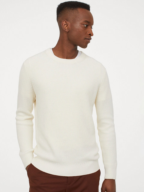 

H&M White Textured-Knit Jumper