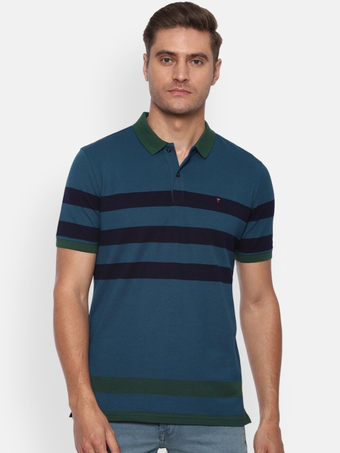 

Louis Philippe Sport Men Blue Striped Polo Collar Slim Fit Pure Cotton T-shirt