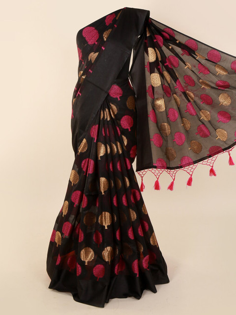 

Pothys Black & Pink Cotton Blend Woven Design Saree