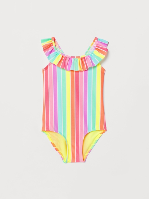 

H&M Girls Multicoloured Flounce-Trimmed Swimsuit, Multi
