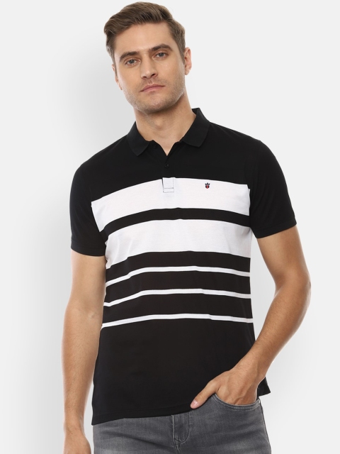 

Louis Philippe Sport Men Black & White Striped Polo Collar Pure Cotton T-shirt