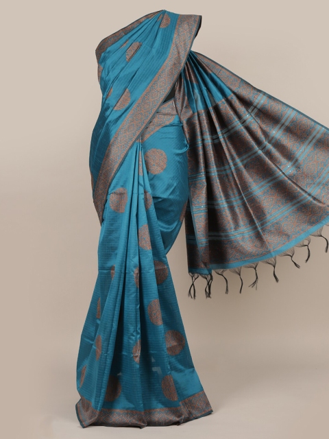 

Pothys Teal Woven Design Jute Silk Saree