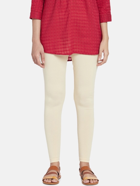 

Go Colors Women Cream-Colour Solid Slim-Fit Ankle-Length Cotton Leggings