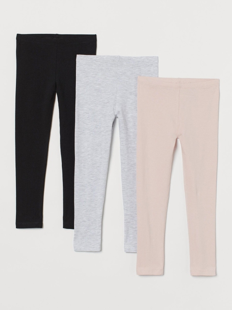 

H&M Girls Multicoloured Solid 3-Pack Jersey Leggings, Multi