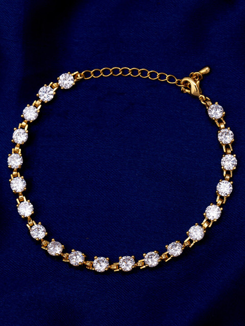 

Voylla Gold-Plated White Classic Zircon Gems Studded Link Bracelet