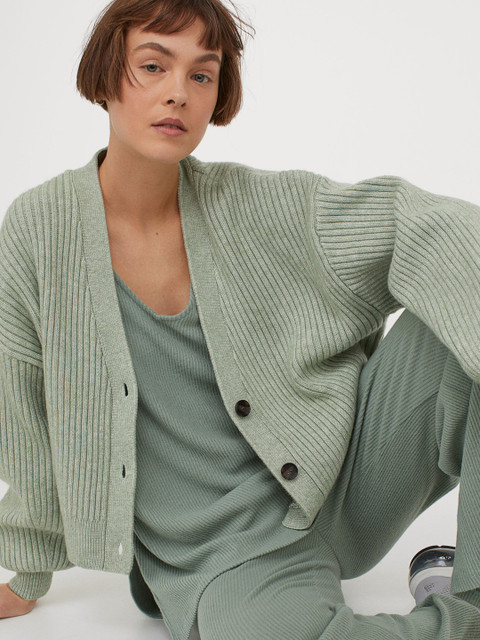 

H&M Women Green Ribbed Top