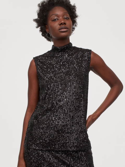 

H&M Women Black Stand-Up Collar Top