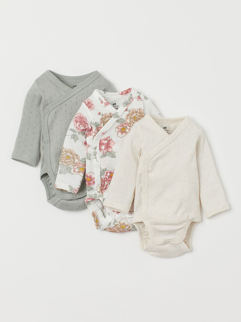 

H&M Kids 3-Pack Long-Sleeved Bodysuits, White