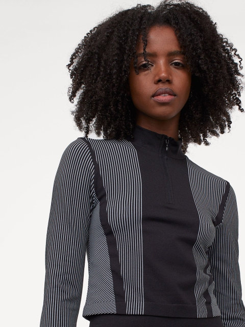

H&M Women Black & White Striped Cropped Top