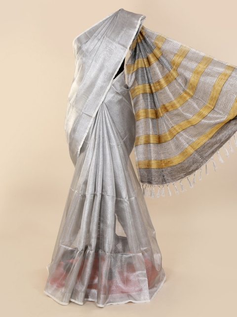 

Pothys Silver-Toned Embellished Linen Blend Saree