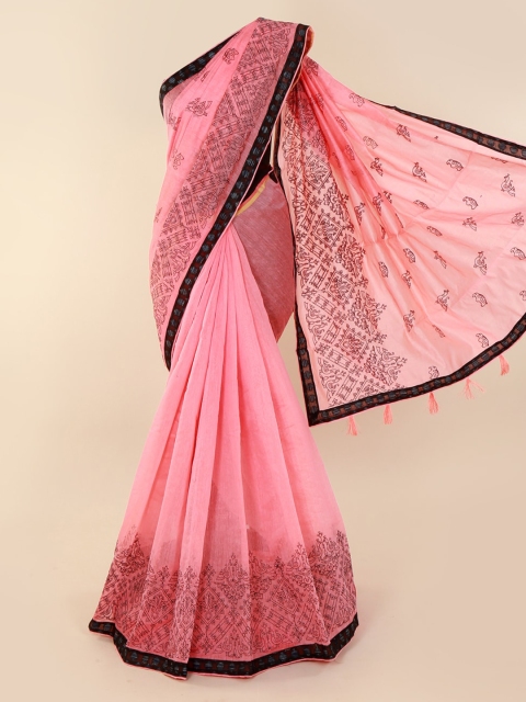 

Pothys Pink Solid Cotton Blend Saree