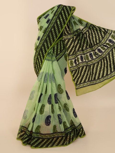 

Pothys Green Embroidered Supernet Saree