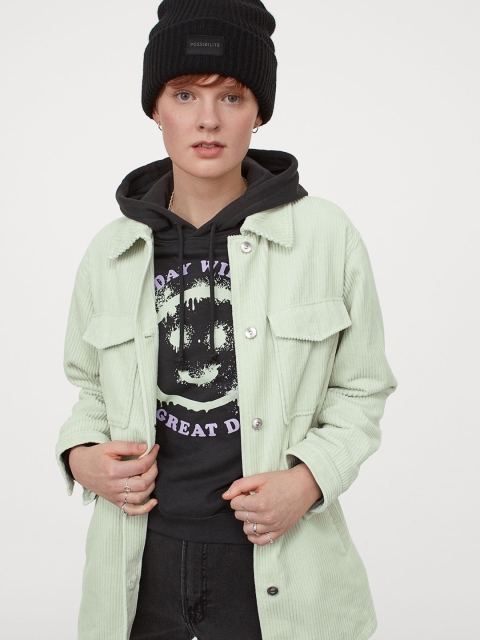 

H&M Women Green Solid Oversized Shirt Jacket