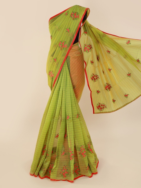 

Pothys Green Embroidered Supernet Saree