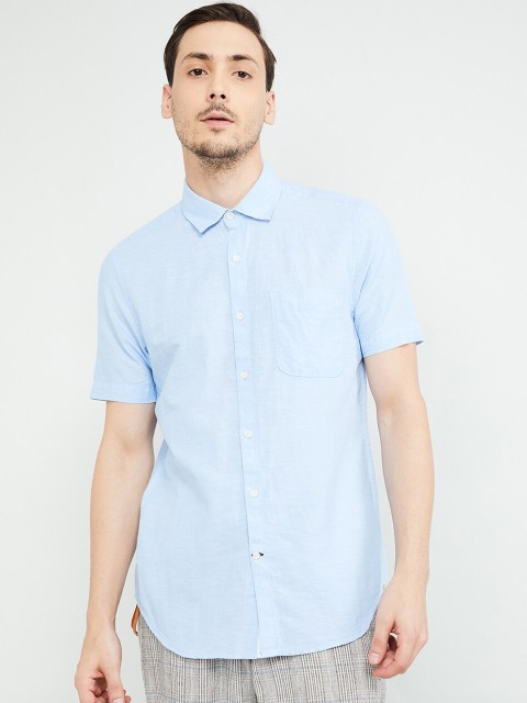 

max Men Blue Slim Fit Solid Casual Shirt