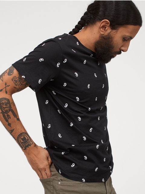 

H&M Men Black Printed Cotton T-shirt