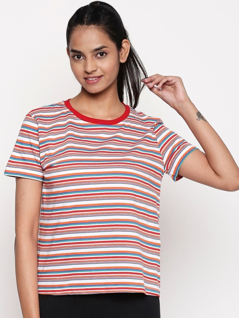 

Ajile by Pantaloons Women Blue Striped Round Neck T-shirt