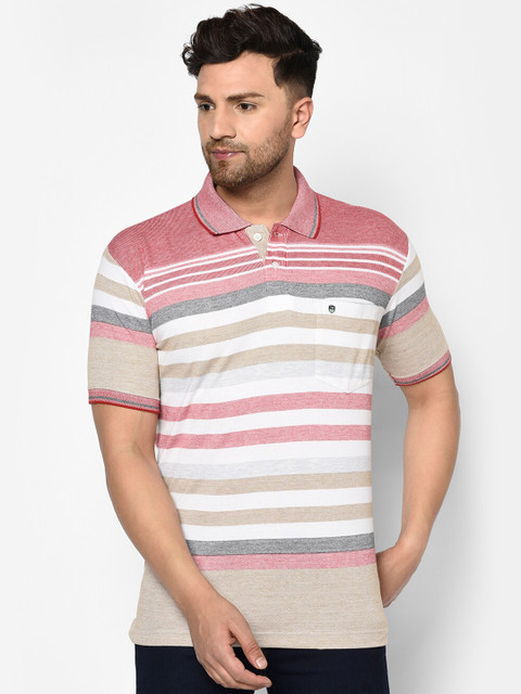 

Duke Men Red Striped Polo Collar T-shirt