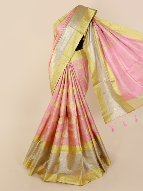

Pothys Pink & Gold-Toned Pure Cotton Woven Design Saree