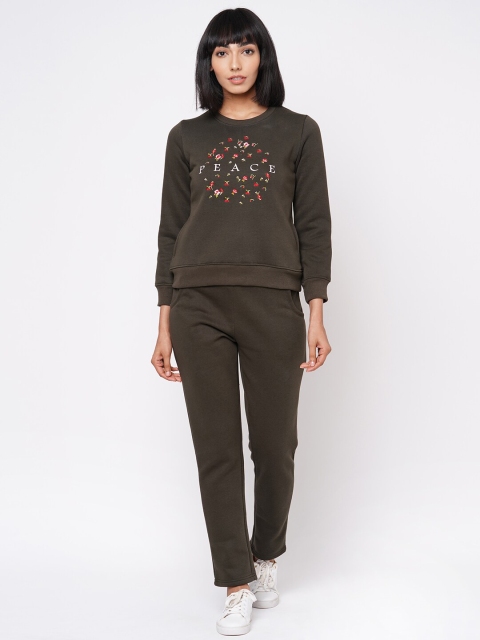 

Sweet Dreams Women Olive Green Solid Track Suit