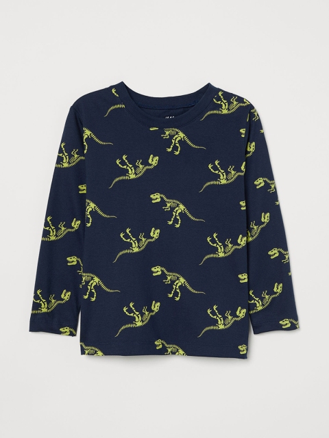

H&M Boys Navy Blue & Green Printed Jersey Top