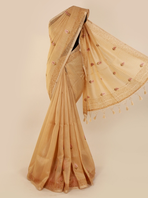 

Pothys Cream-Coloured Embroidered Cotton Blend Saree