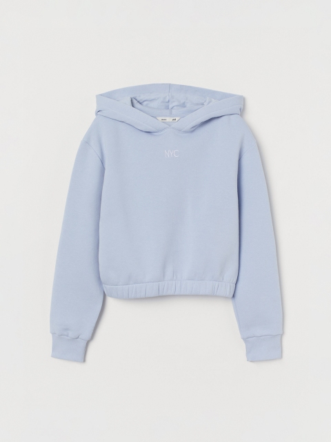 

H&M Girls Blue Solid Cropped Hooded Top