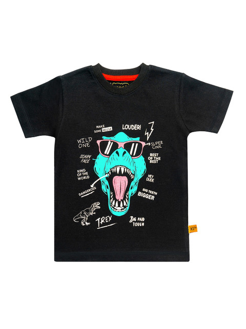 

Kid Studio Boys Black Printed Round Neck T-shirt