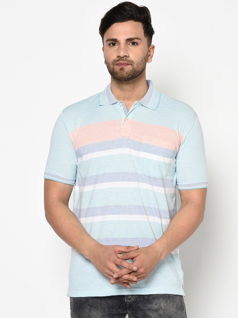 

Duke Men Blue Striped Polo Collar Cotton T-shirt