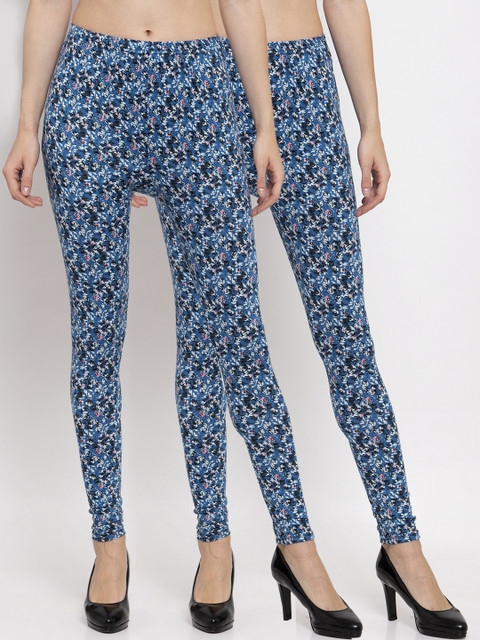 

KLOTTHE Women Pack of 2 Blue & White Printed Ankle-Length Leggings