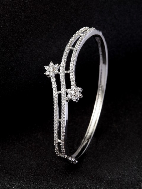 

ANIKAS CREATION Silver-Plated & White AD-Studded Bangle-Style Bracelet