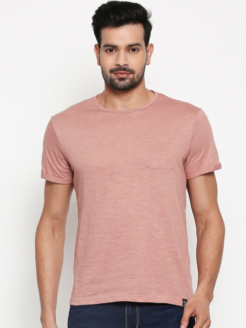 

People Men Pink Solid Round Neck T-shirt