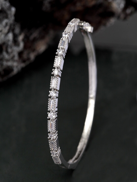 

ANIKAS CREATION Silver-Plated & White AD-Studded Bangle-Style Bracelet