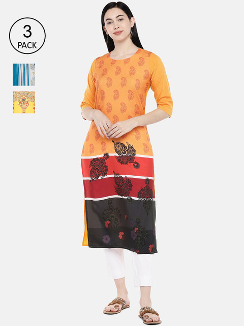 

7Threads Women Pack of 3 Multicoloured Printed Straight Kurtas, Multi