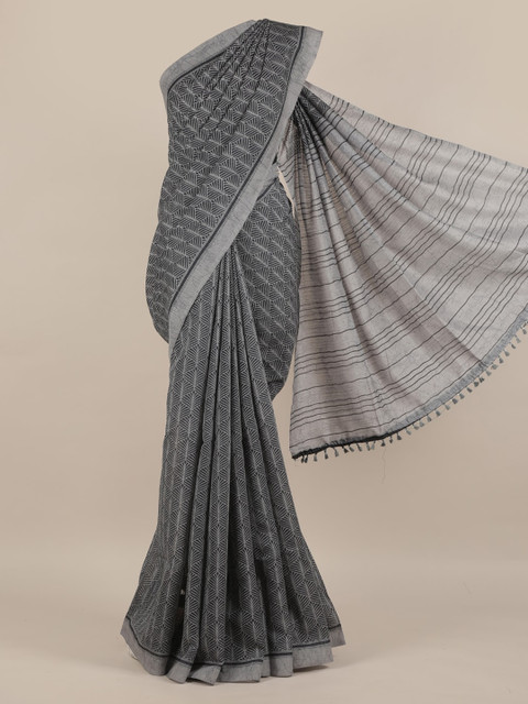 

Pothys Grey Printed Jute Silk Saree