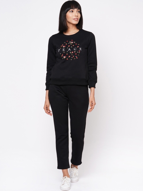 

Sweet Dreams Women Black & White Embroidered Tracksuit