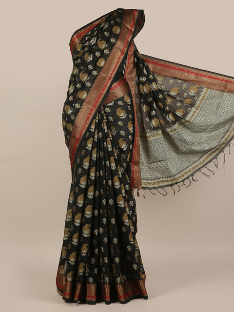 

Pothys Black Woven Design Jute Silk Saree