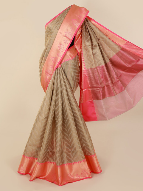 

Pothys Cream-Coloured & Pink Pure Cotton Woven Design Saree