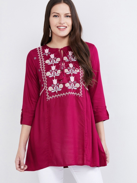 

max Women Pink Embroidered A-Line Top