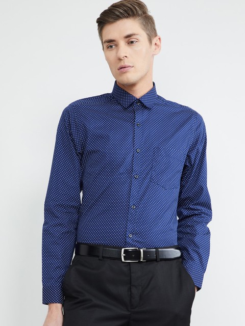 

max Men Navy Blue Regular Fit Printed Casual Shirt