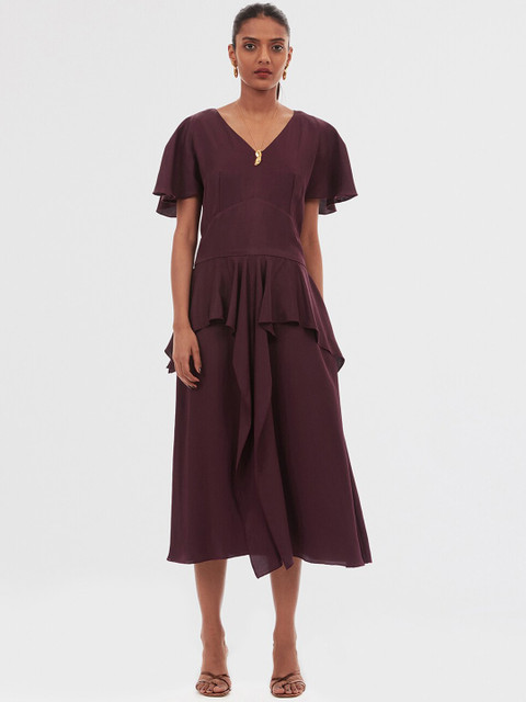 

Bhaane Women Burgundy Solid Empire Dress