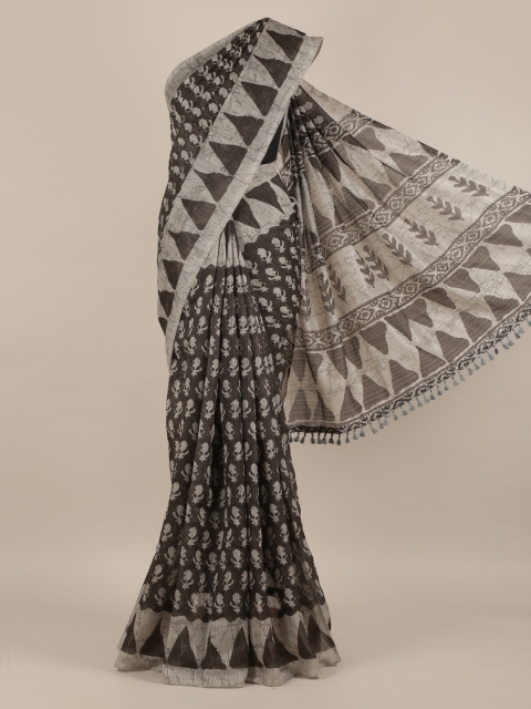 

Pothys Grey Printed Jute Silk Saree