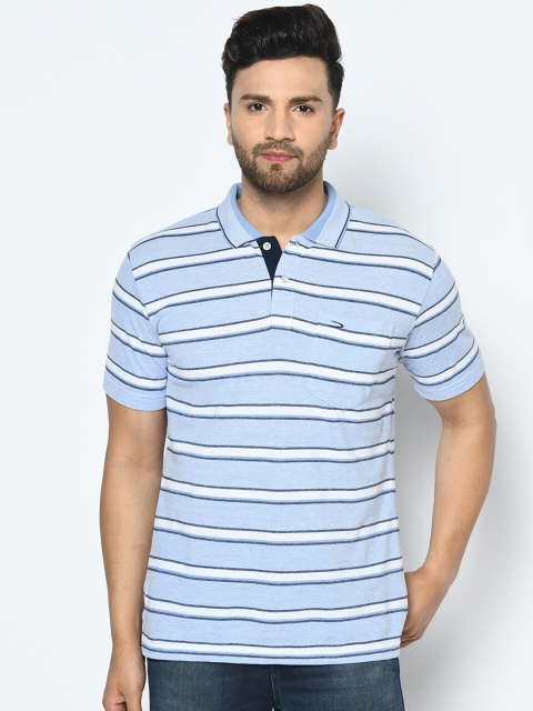 

Duke Men Blue Striped Polo Collar Cotton T-shirt