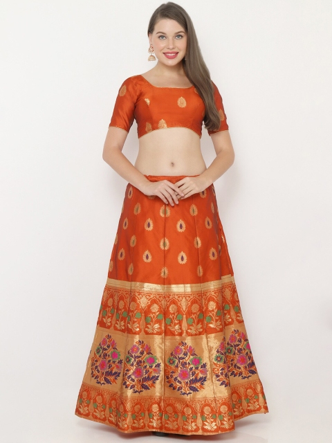 

SALWAR STUDIO Orange Semi-Stitched Lehenga with Blouse